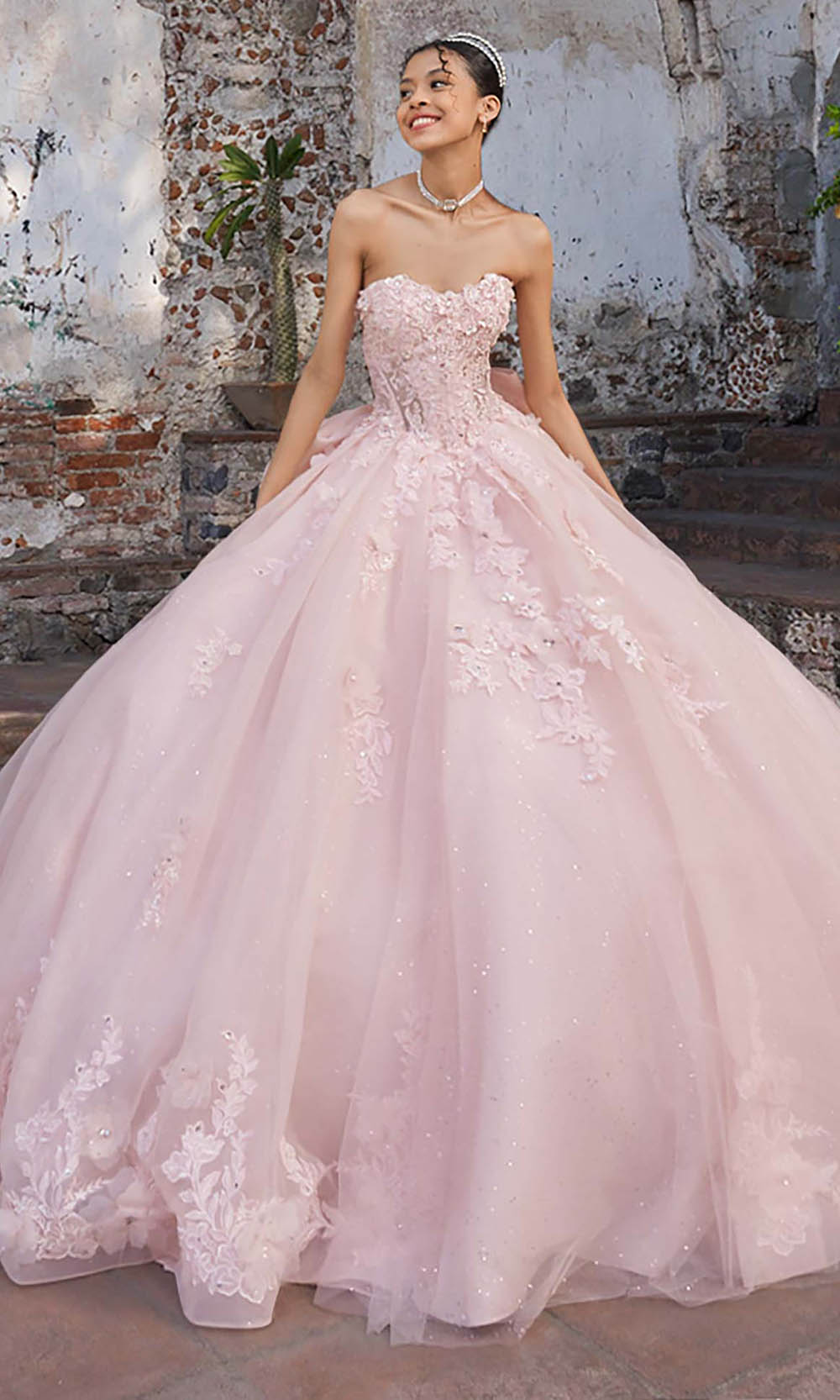 Vizcaya by Mori Lee 89542 - Puff Sleeve Floral Applique Ballgown Ball Gowns