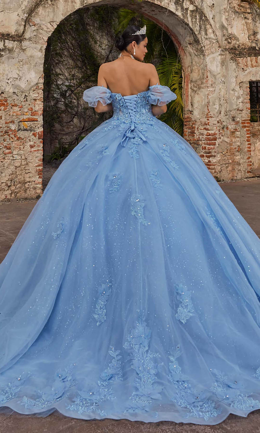 Vizcaya by Mori Lee 89542 - Puff Sleeve Floral Applique Ballgown Ball Gowns