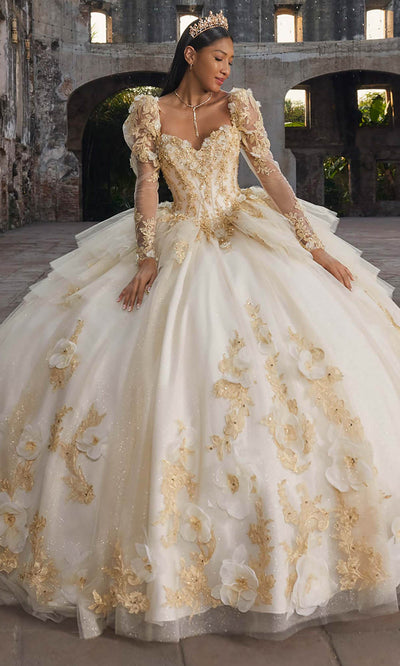 Vizcaya by Mori Lee 89558 - Long Puff Sleeve Floral Ballgown with Bow Ball Gowns