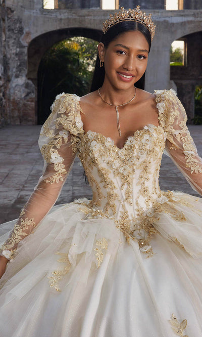 Vizcaya by Mori Lee 89558 - Long Puff Sleeve Floral Ballgown with Bow Ball Gowns
