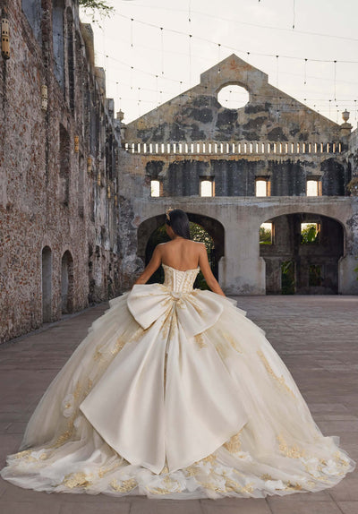 Vizcaya by Mori Lee 89558 - Long Puff Sleeve Floral Ballgown with Bow Ball Gowns