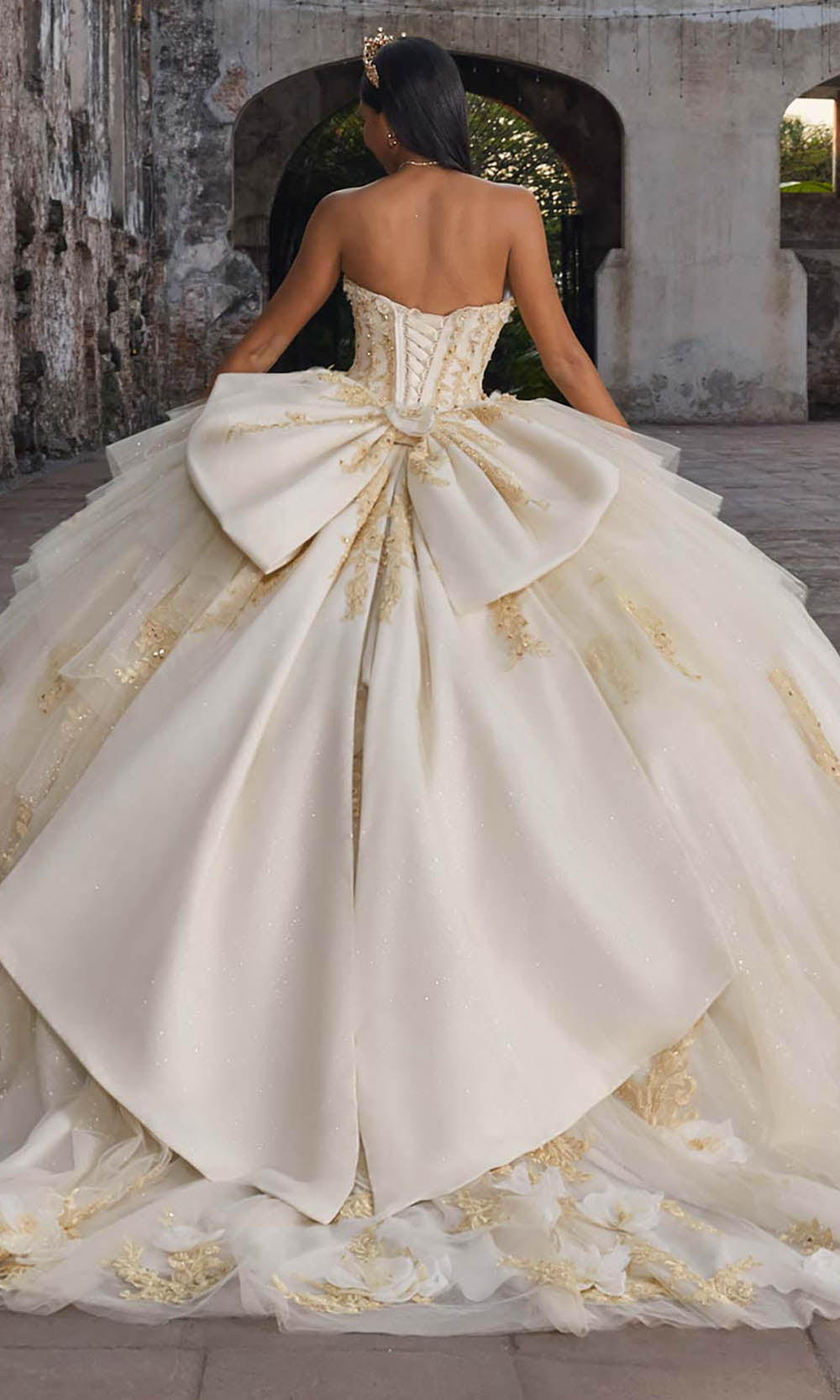 Vizcaya by Mori Lee 89558 - Long Puff Sleeve Floral Ballgown with Bow Ball Gowns