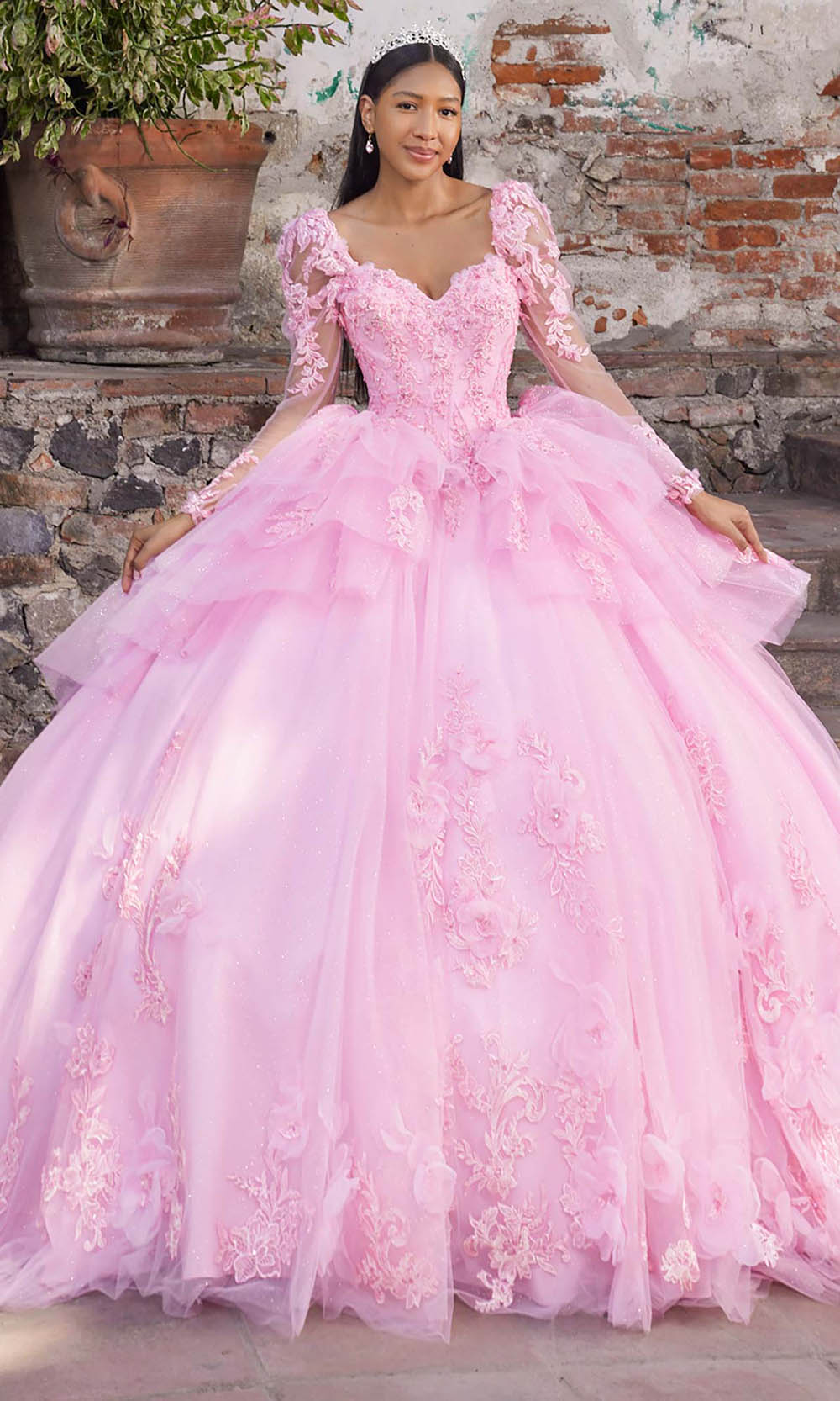 Vizcaya by Mori Lee 89558 - Long Puff Sleeve Floral Ballgown with Bow Ball Gowns