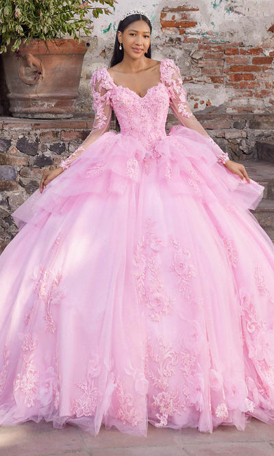 Vizcaya by Mori Lee 89558 - Long Puff Sleeve Floral Ballgown with Bow Ball Gowns