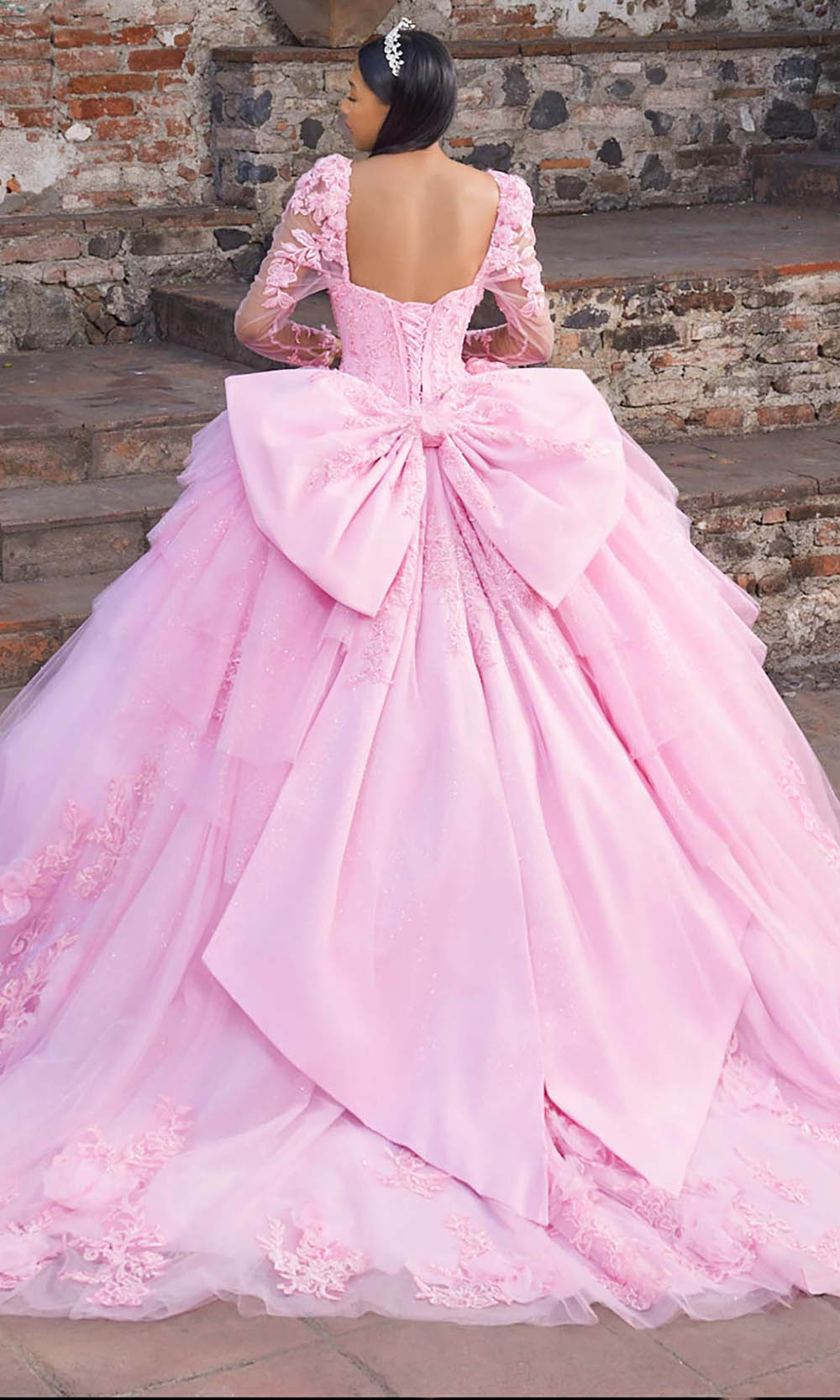 Vizcaya by Mori Lee 89558 - Long Puff Sleeve Floral Ballgown with Bow Ball Gowns