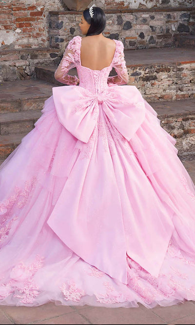 Vizcaya by Mori Lee 89558 - Long Puff Sleeve Floral Ballgown with Bow Ball Gowns