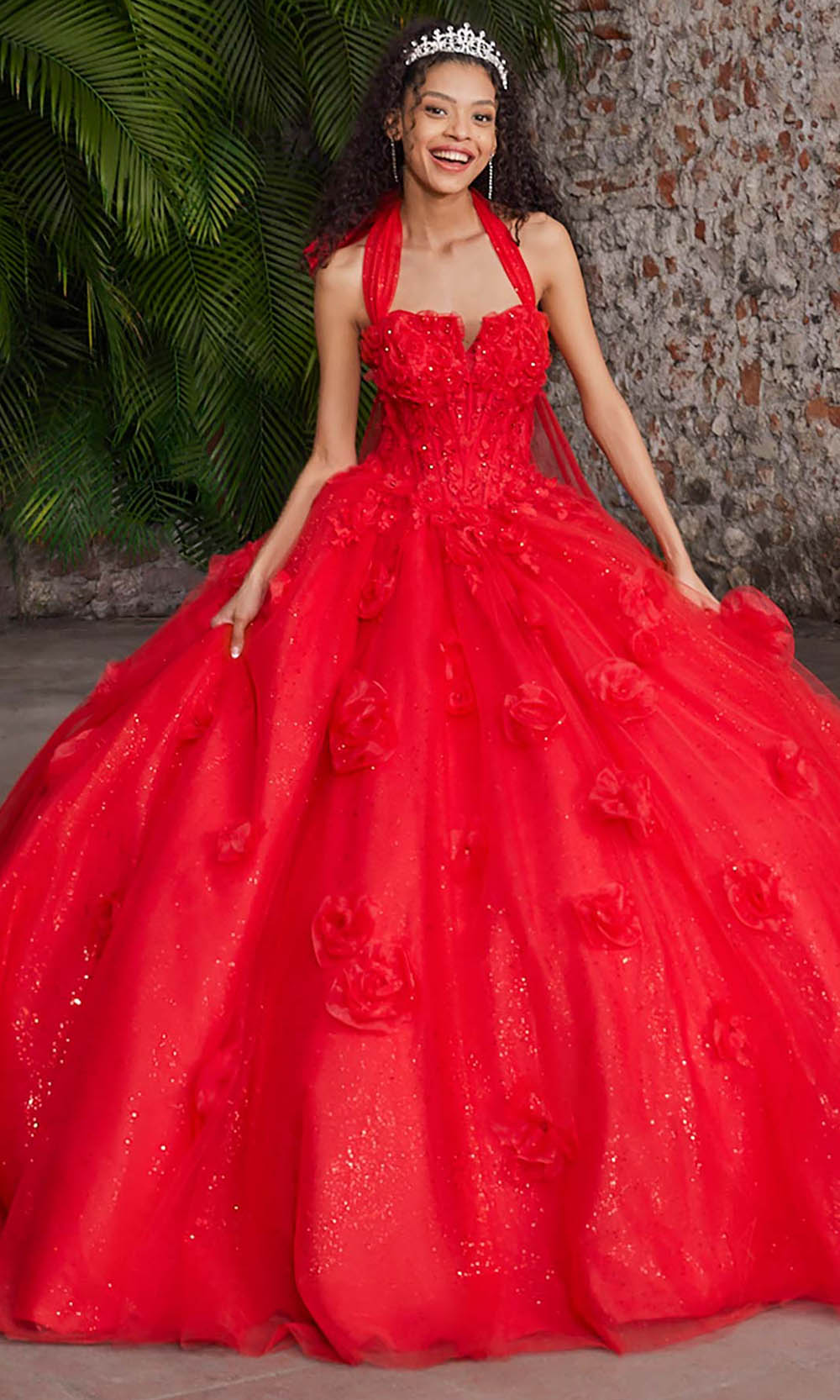 Vizcaya by Mori Lee 89562 - Sheer Midriff Halter Floral Ballgown Ball Gowns