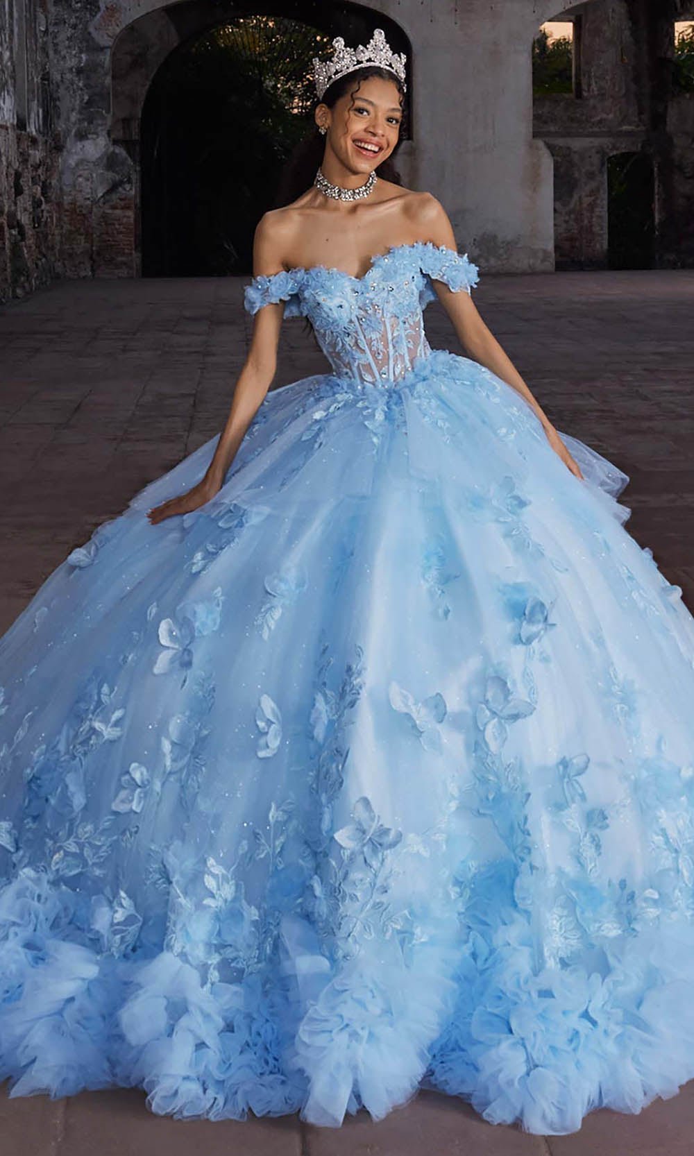 Vizcaya by Mori Lee 89566 - Floral Applique Sheer Corset Quinceanera Gown Ball Gowns