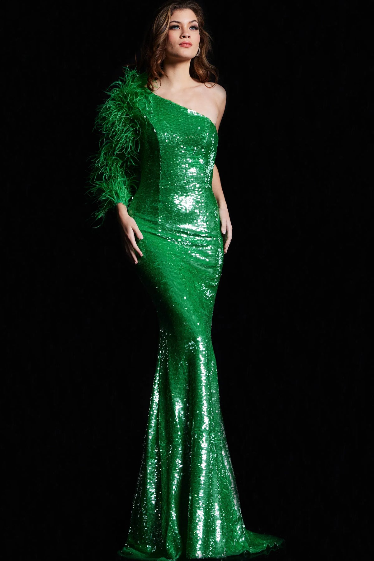 Jovani 23980 - Fringed Asymmetric Long Gown