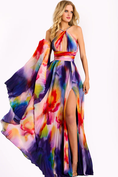 Jovani 42717 - Beaded Strap Multicolor Pleated Dress Formal Gowns in In Multi