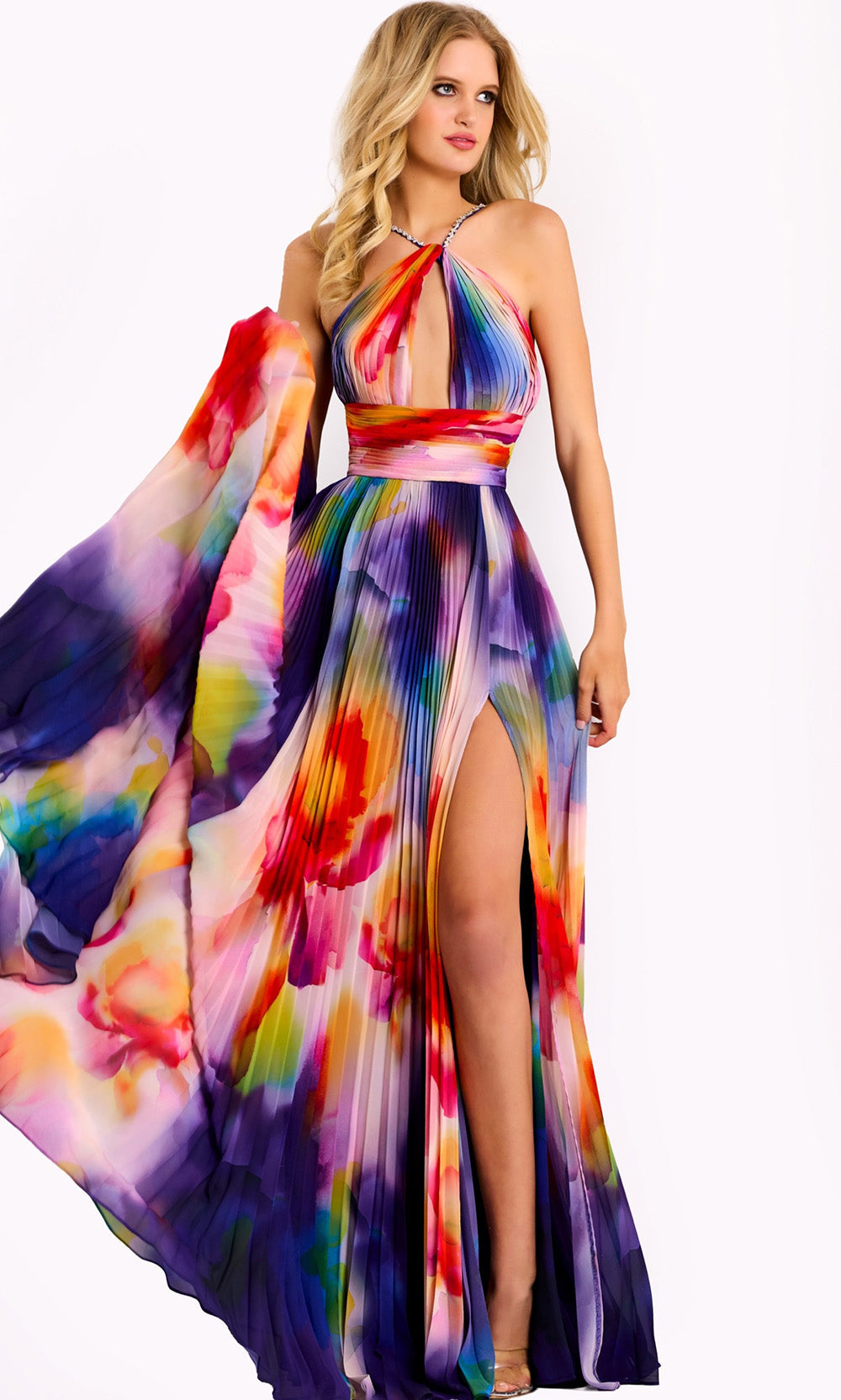 Jovani 42717 - Beaded Strap Multicolor Pleated Dress