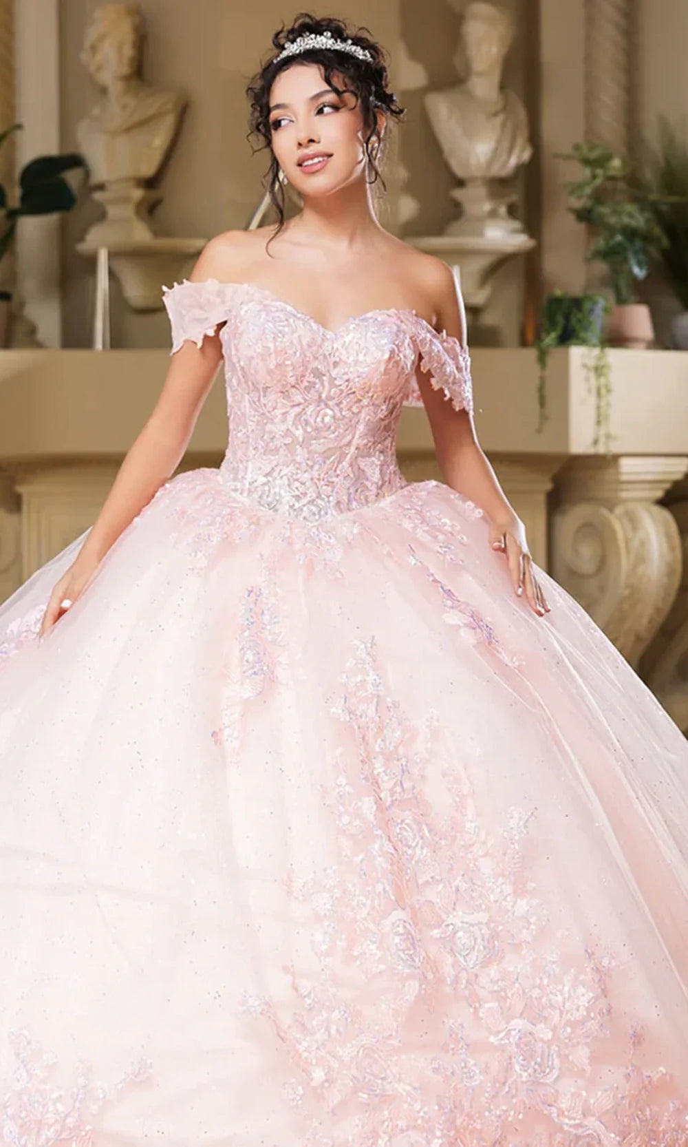 May Queen LK279 - Embellished Off Shoulder Ballgown Prom Dresses