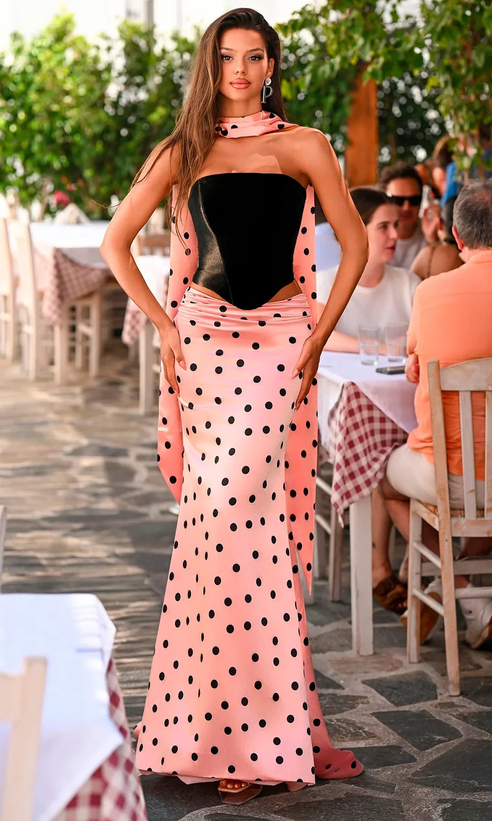 Portia and Scarlett PS26118 - Polka Dot Two-Piece Dress With Scarf Detail