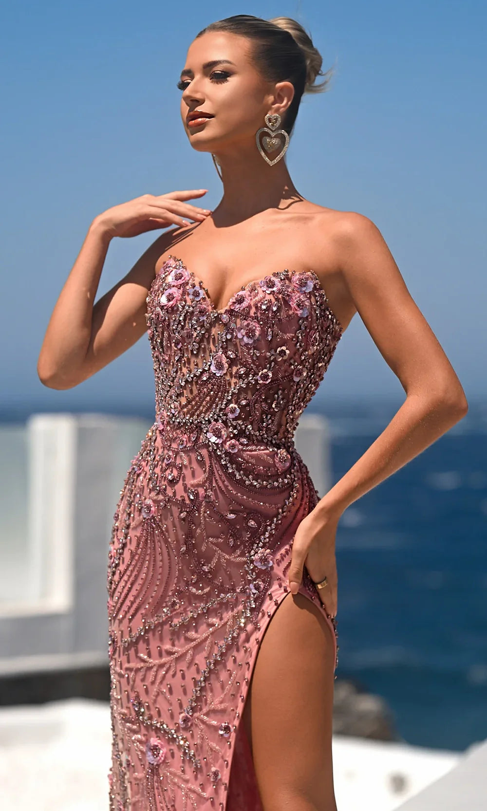 Portia and Scarlett PS26442C - Deep V-Neck Sparkle Slit Dress Prom Dresses