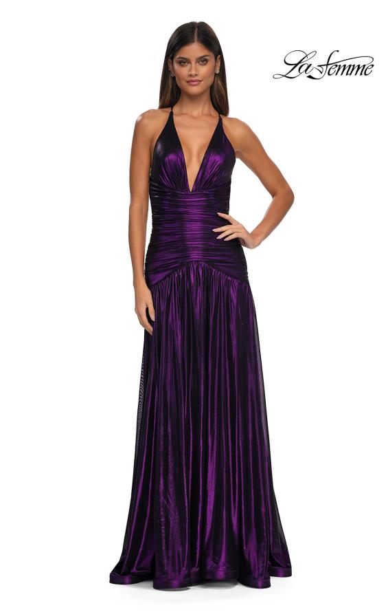 La Femme 32887 - Ruched Sleeveless Metallic Prom Gown