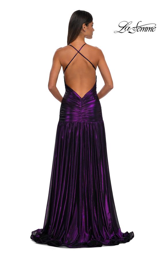 La Femme 32887 - Ruched Sleeveless Metallic Prom Gown