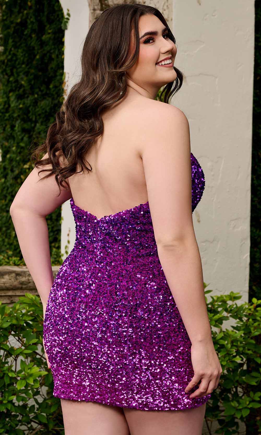 Rachel Allan 40308 - Sequin Plunging Neck Homecoming Dress Cocktail Dresses 16W / Purple Ombre