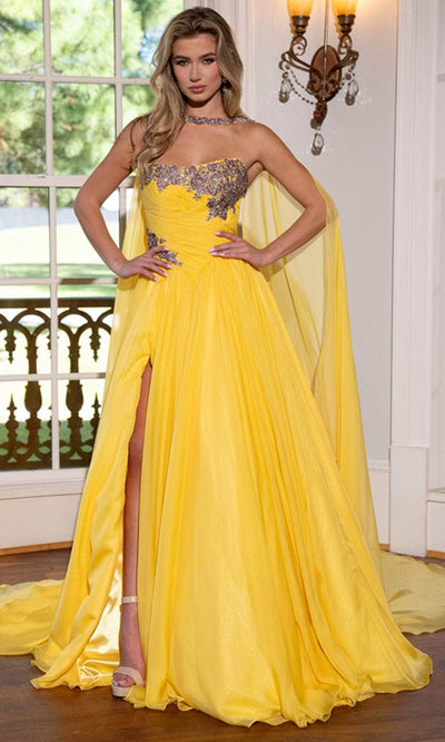Rachel Allan 50290 - Strapless Ruched Prom Gown Special Occasion Dresses 00 /  Yellow Multi