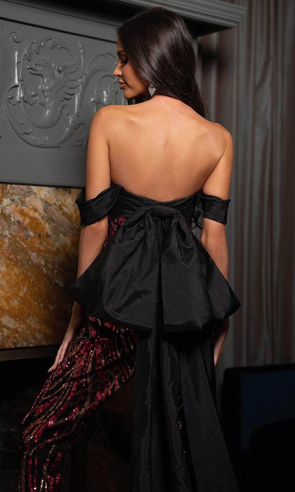 Rachel Allan 50331 - Abstract Sequin Jumpsuit with Bow Accent Formal Pantsuits
