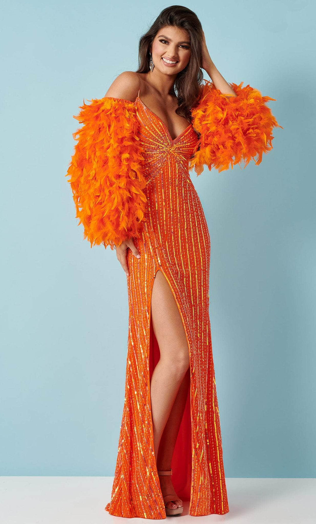 Rachel Allan 70315 - Feather Sleeve Sequin Prom Dress Special Occasion Dress