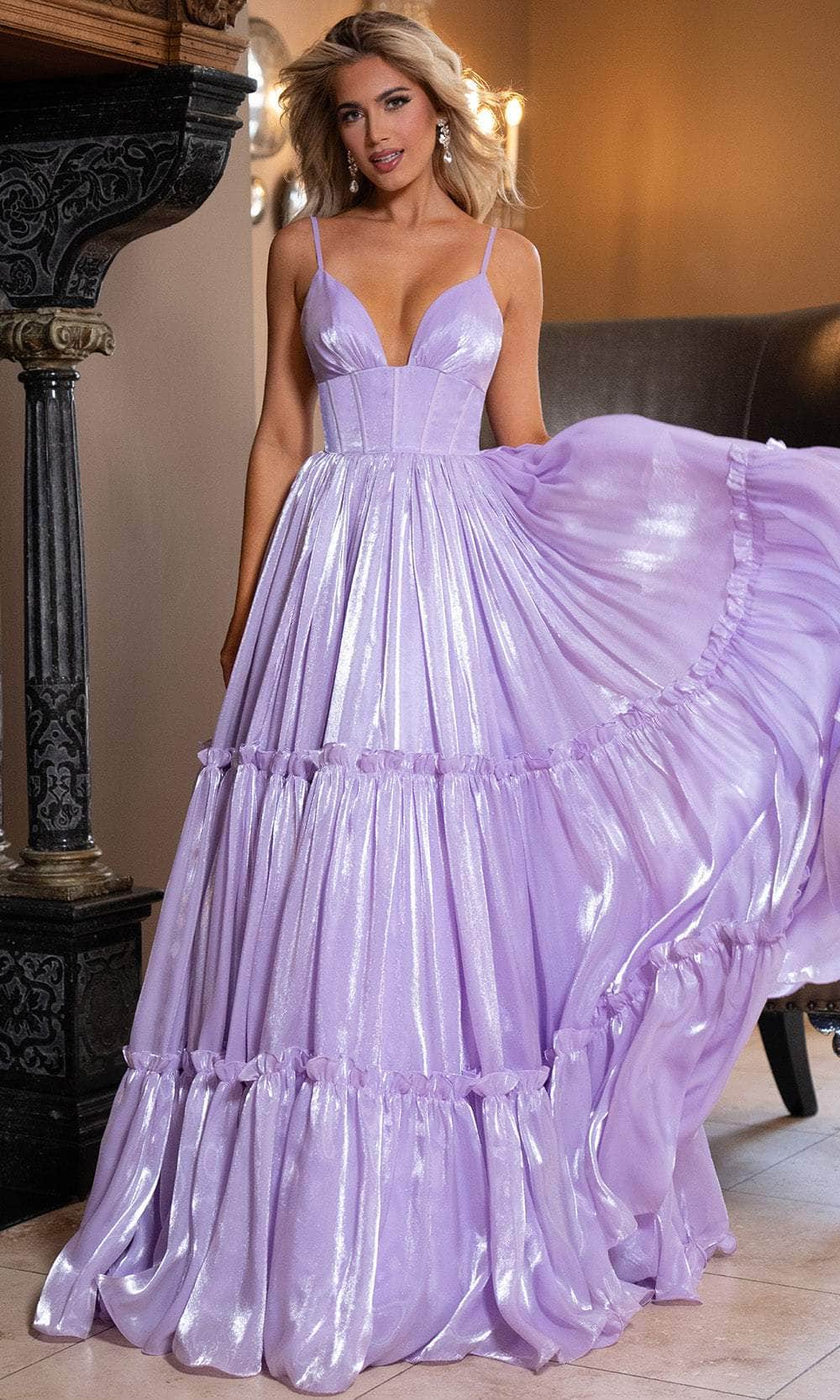 Rachel Allan 70748 - Long Crystal Organza Ballgown Dress - Tiered Skirt, Structured Bodice, Spaghetti Straps, Corset-Style Waist 14 / Powder Blue Rachel Allan 70748 - Long Crystal Organza Ballgown Dress - Tiered Skirt, Structured Bodice, Spaghetti Straps, Corset-Style Waist 14 / Powder Blue