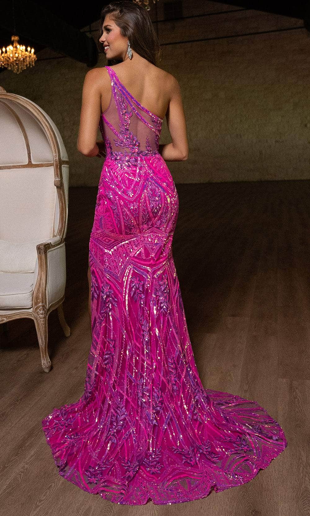 Rachel Allan 70772 - Elegant One-Shoulder Sequin Sheath Gown Prom Dresses