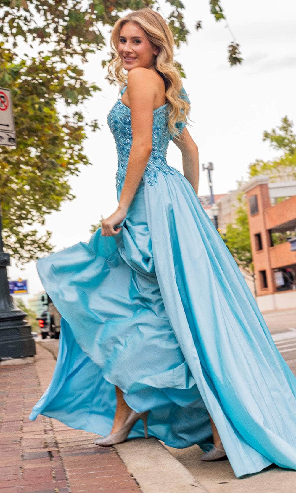 Rachel Allan 70841 - Ruffle One Shoulder Overskirt Gown Prom Dresses