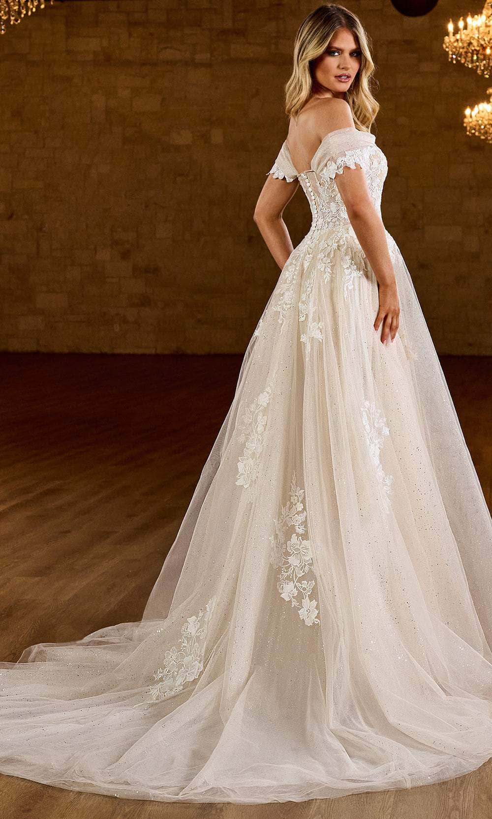 appliqued glitter tulle a-line wedding dress A-Line Deep V-neck Lace Applique Glitter-Knit Train Wedding Dress with Tulle Bows Trimmed Ivory / US6