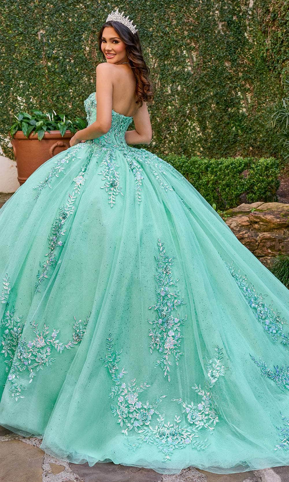 Rachel Allan Bridal RQ1148 - Long Tulle, Glitter Tulle, Applique, Beading, 3D Flowers Ballgown - Sheer Corset Bodice, Lace Appliques, Sequin, Midrise Back, Lace-Up Closure, Sweep Train ADASA Rachel Allan Bridal RQ1148 - Long Tulle, Glitter Tulle, Applique, Beading, 3D Flowers Ballgown - Sheer Corset Bodice, Lace Appliques, Sequin, Midrise Back, Lace-Up Closure, Sweep Train ADASA