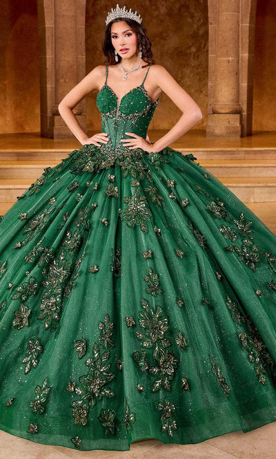 Rachel Allan Bridal RQ1149 - V-Neck Appliqued Ballgown Special Occasion Dresses 00 /  Emerald Gold