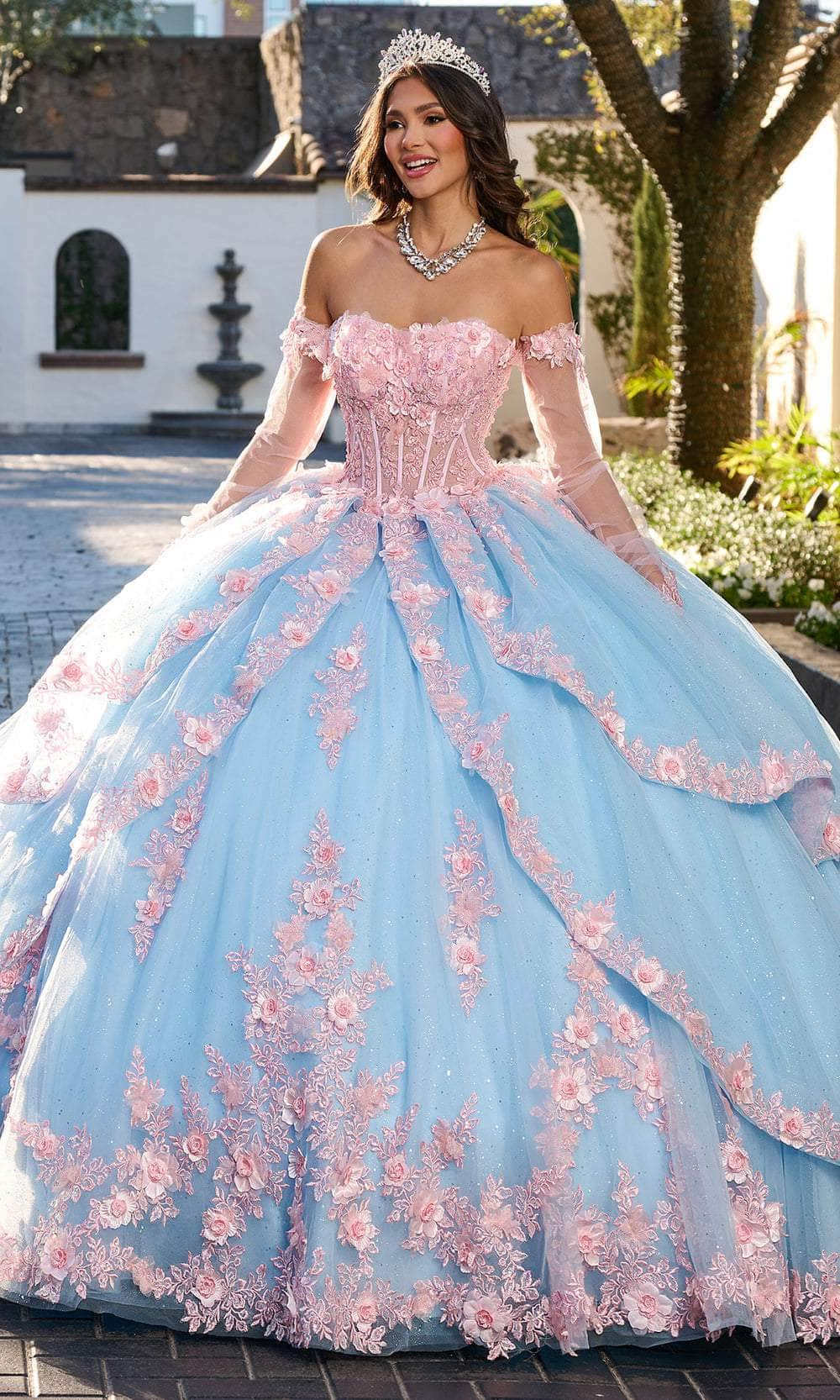 Rachel Allan Bridal RQ2196 - Sweetheart Floral Ballgown Special Occasion Dresses 00 /  Pink Light Blue