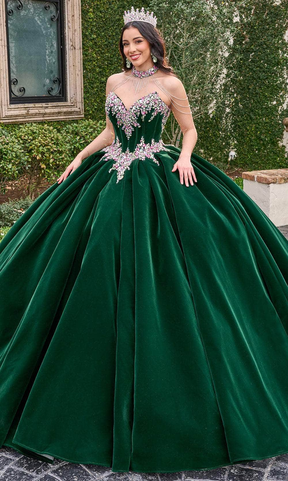 Rachel Allan Bridal RQ2198 - Beaded Corset Ballgown Special Occasion Dresses 00 /  Emerald Multi