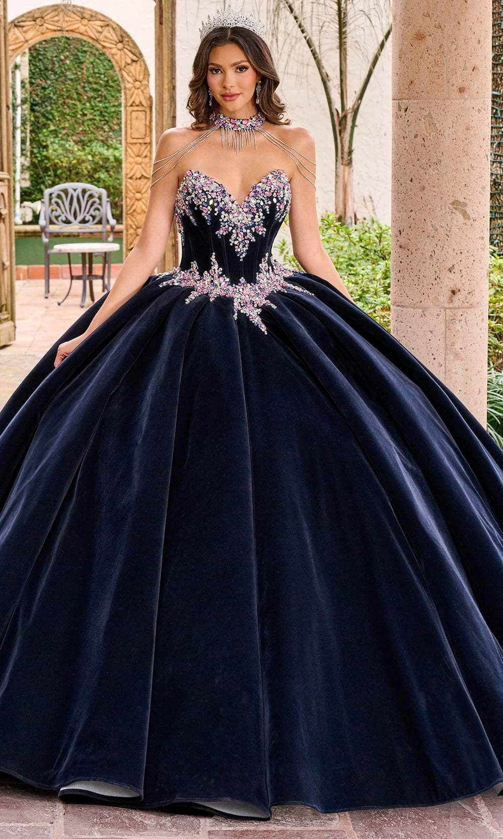 Rachel Allan Bridal RQ2198 - Beaded Corset Ballgown Special Occasion Dresses 00 /  Navy Multi