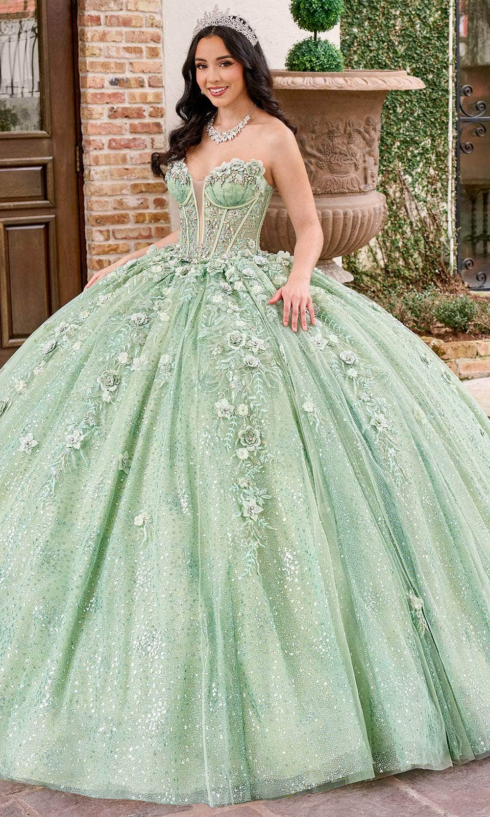 Rachel Allan Bridal RQ3135 - 3D Floral Strapless Ballgown Special Occasion Dresses 00 /  Sage