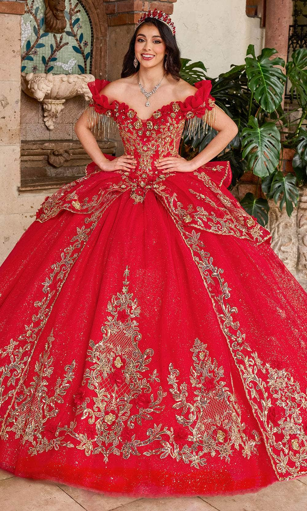 Rachel Allan Bridal RQ3137 - Ruffled Sleeve Sweetheart Ballgown Special Occasion Dresses 00 /  Red Gold