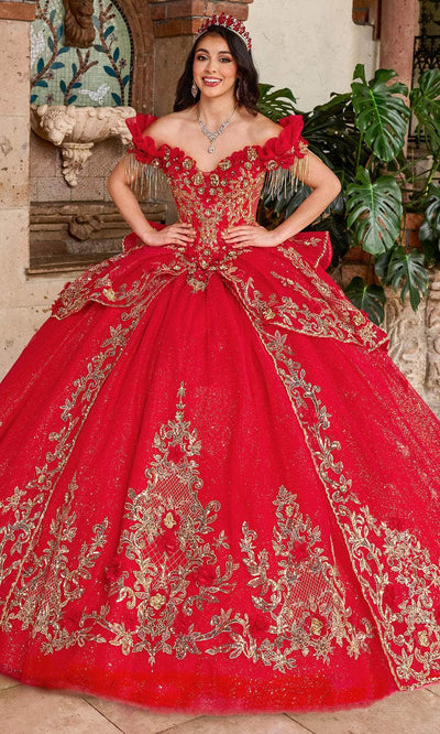 Rachel Allan Bridal RQ3137 - Ruffled Sleeve Sweetheart Ballgown Special Occasion Dresses 00 /  Red Gold