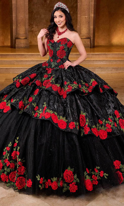 Rachel Allan Bridal RQ5006 - Embroidered Sweetheart Ballgown Special Occasion Dresses 00 /  Black Red