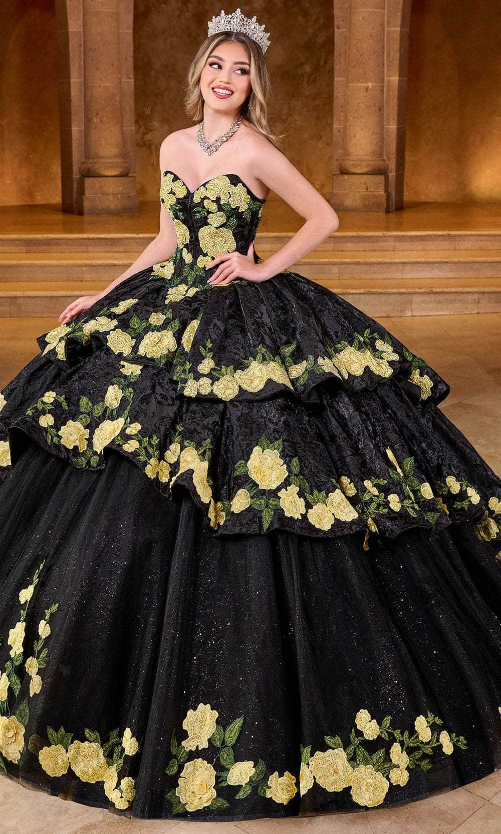 Rachel Allan Bridal RQ5006 - Embroidered Sweetheart Ballgown Special Occasion Dresses 00 /  Black Yellow