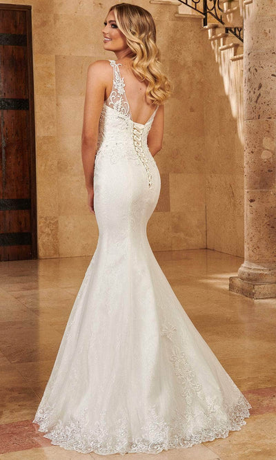 Rachel Allan MB4129 - Lace Appliqued V-Neck Trumpet Gown Wedding Dresses