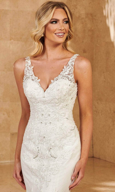 Rachel Allan MB4129 - Lace Appliqued V-Neck Trumpet Gown Wedding Dresses