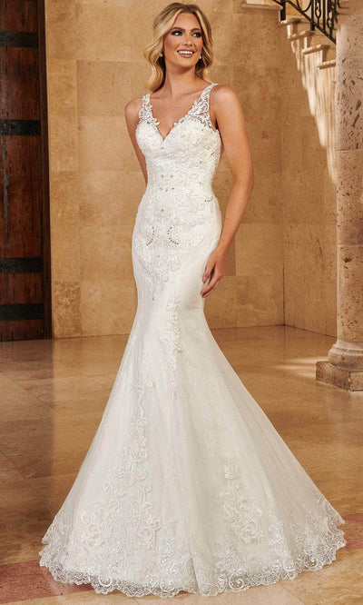 Rachel Allan MB4129 - Lace Appliqued V-Neck Trumpet Gown Wedding Dresses