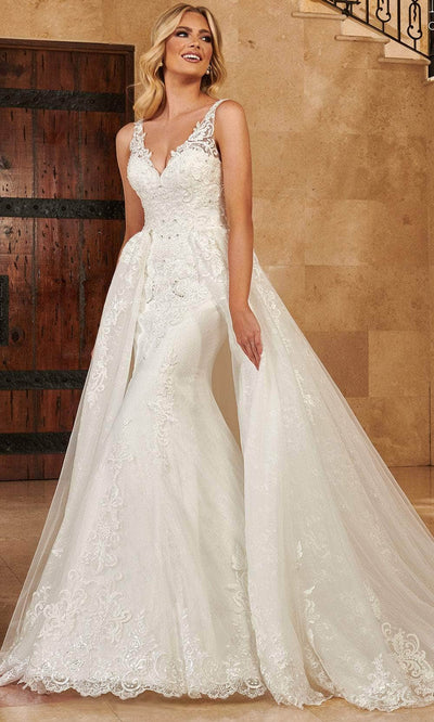 Rachel Allan MB4129 - Lace Appliqued V-Neck Trumpet Gown Wedding Dresses