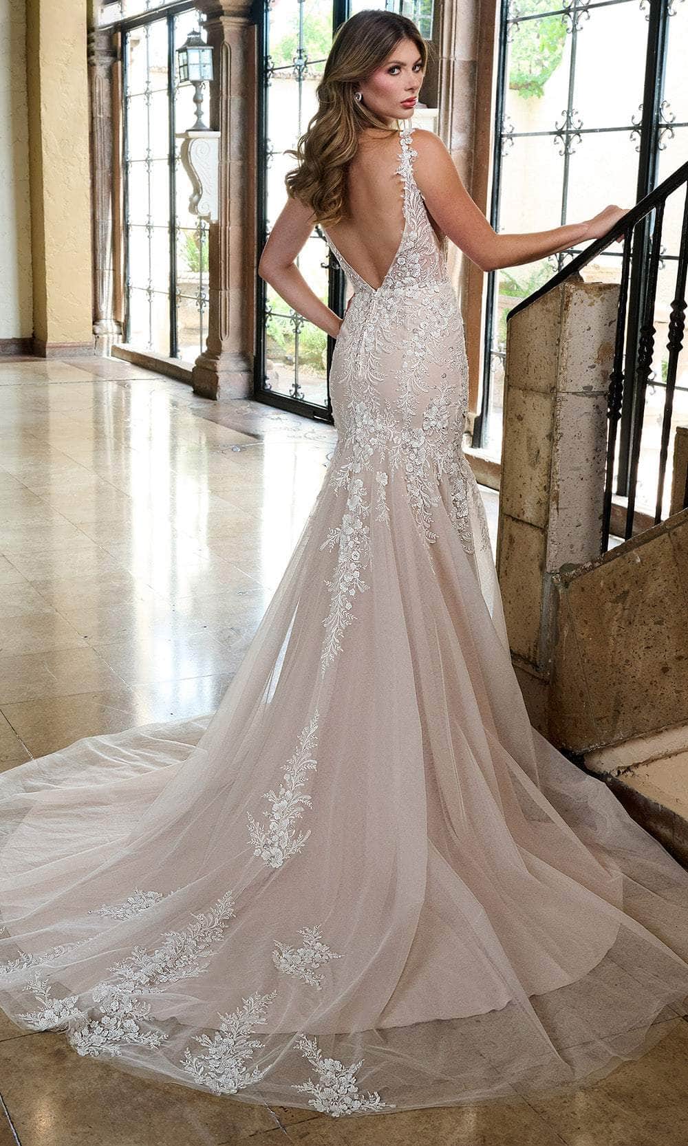 Rachel Allan RB2209 - Long Tulle, Applique, Beading Mermaid Dress - Illusion Bodice, Beaded Lace Appliques, Sheer Straps, V-Shaped Back, Chapel Train Rachel Allan RB2209 - Long Tulle, Applique, Beading Mermaid Dress - Illusion Bodice, Beaded Lace Appliques, Sheer Straps, V-Shaped Back, Chapel Train