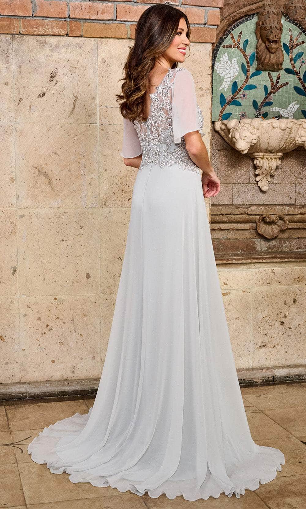 Rachel Allan RB8171 - Long Stretch Crepe, Chiffon, Beading A-Line Dress