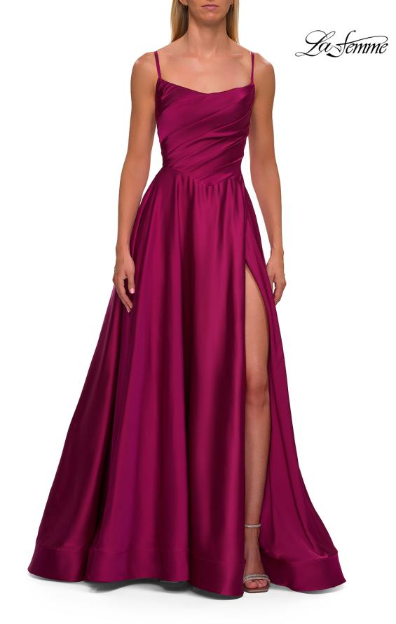 La Femme 33373 - Ruched Bodice Elegant A-Line Dress