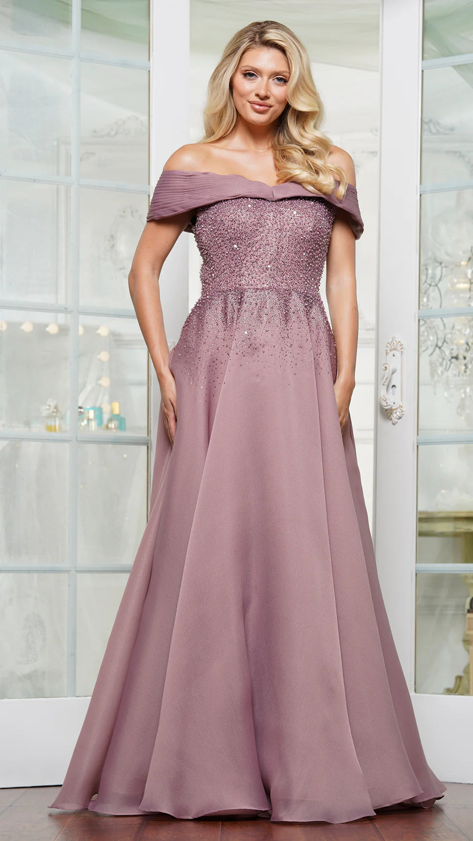 Rina di Montella RD3102 - Pleated Collar A-Line Formal Gown