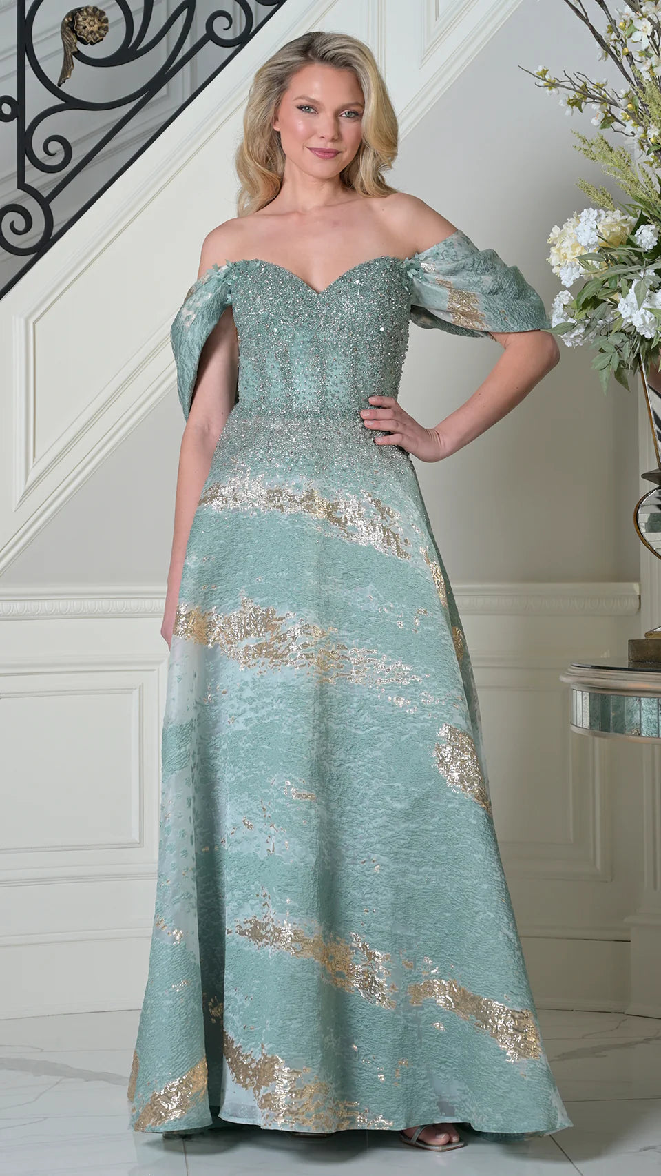 Rina di Montella RD3405 - Embellished Sweetheart Textured Gown