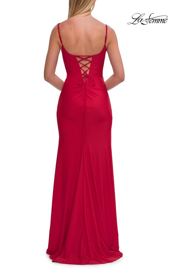 La Femme 33365 - Lace-Up Back Long Ruched Dress