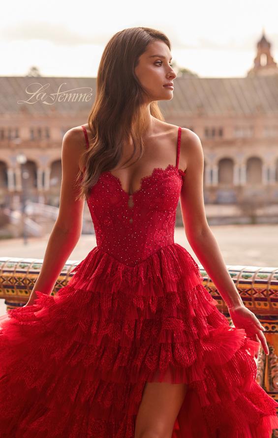 corset tiered lace ruffle dress La Femme 33525 web new arrivals Style:Queen Leslie Baby Clothes 12 Year creating a flattering and