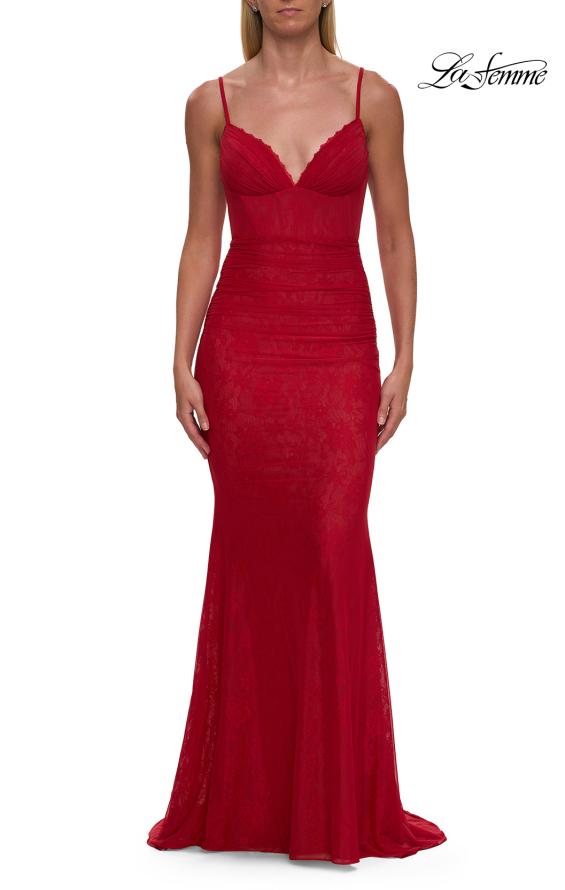 La Femme 33443 - Dep V-Neckline Lace Sheath Gown